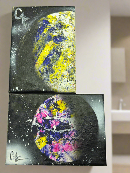 “Celestial Reflections: Dual Moon Art Set”