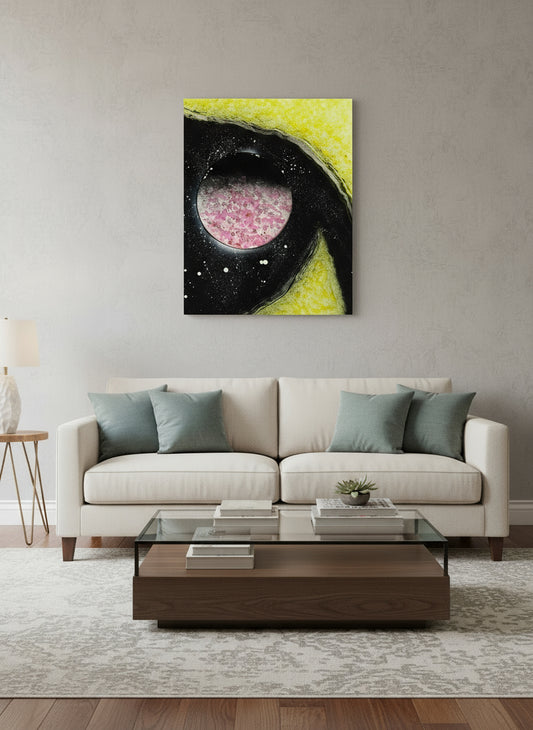 Radiant Pink Moon glowing at the heart of the Luna Galaxy